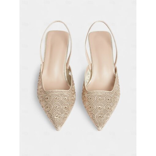 Pink Glitter Mesh Slingback Heels with Cut-Out Design and Low Kitten Heels for Formal Events and wedding 2025