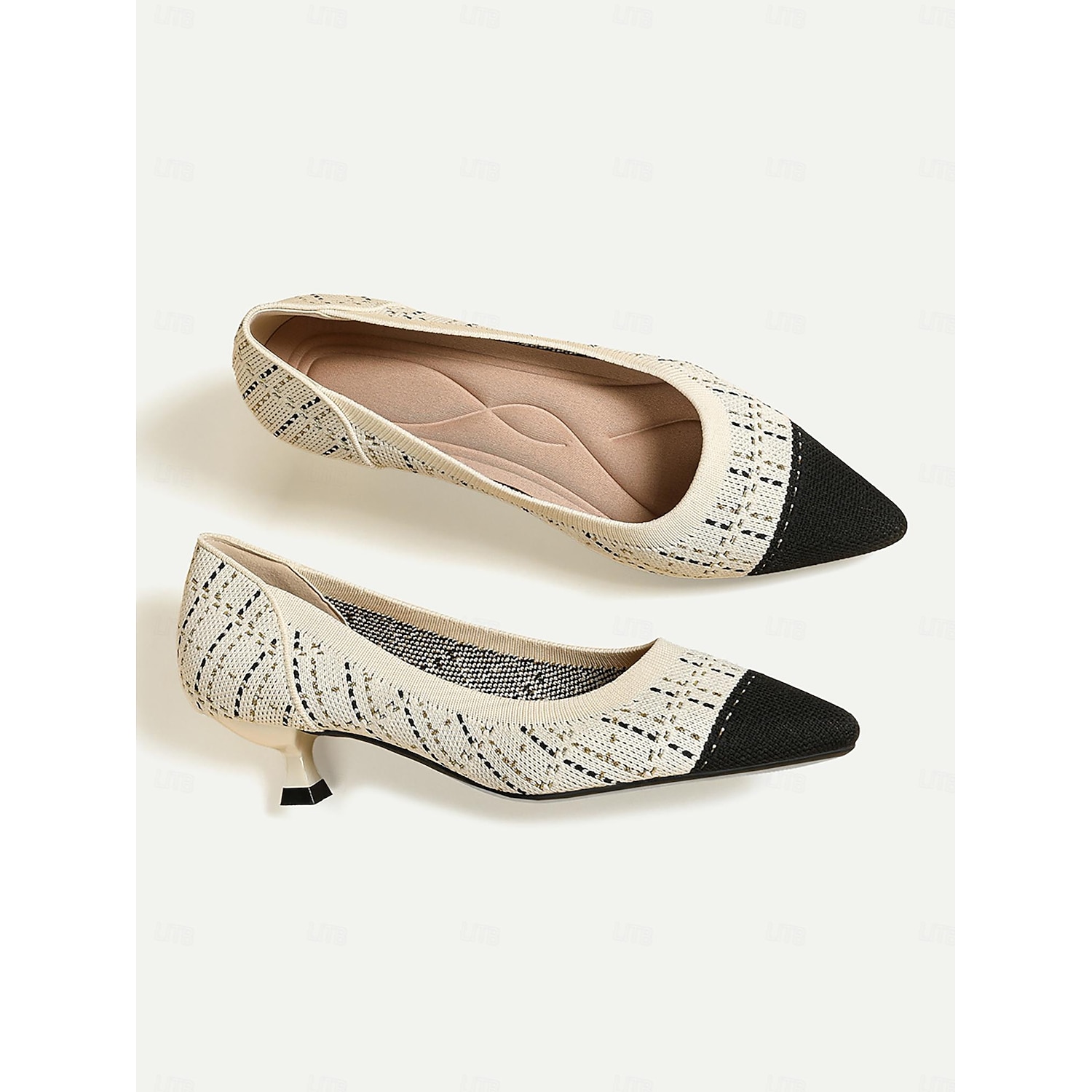 Women's Pumps Plus Size Flyknit Shoes Outdoor Daily Striped Kitten Heel Pointed Toe Fashion Classic Casual Walking Tissage Volant Loafer Black Beige 2025