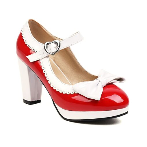 Women's Vintage Lolita Mary Jane Heels with Bow and Heart Buckle – Retro Platform Pumps for Cosplay and Parties 2025 - Image 2