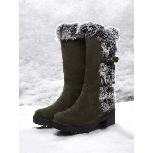 Women's Black Faux Suede Fur-Lined Winter Boots with Buckle Details and Chunky Sole – Warm and Stylish Snow Boots for Cold Weather 2025 - Image 2