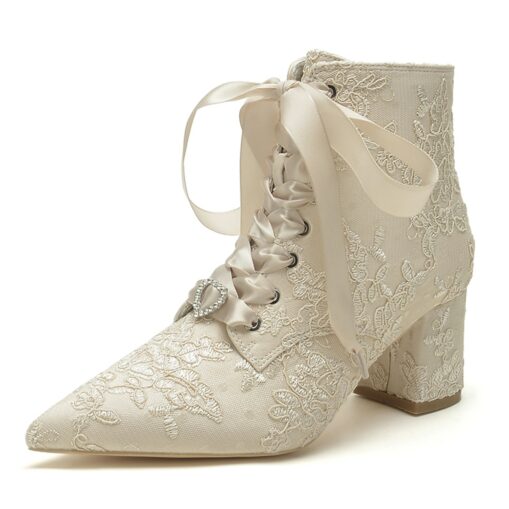 Women's Wedding Shoes Boots Ladies Shoes Valentines Gifts Heel Boots Party Booties Ankle Boots Bridal Shoes Bridesmaid Shoes Rhinestone Lace Embroider - Image 3