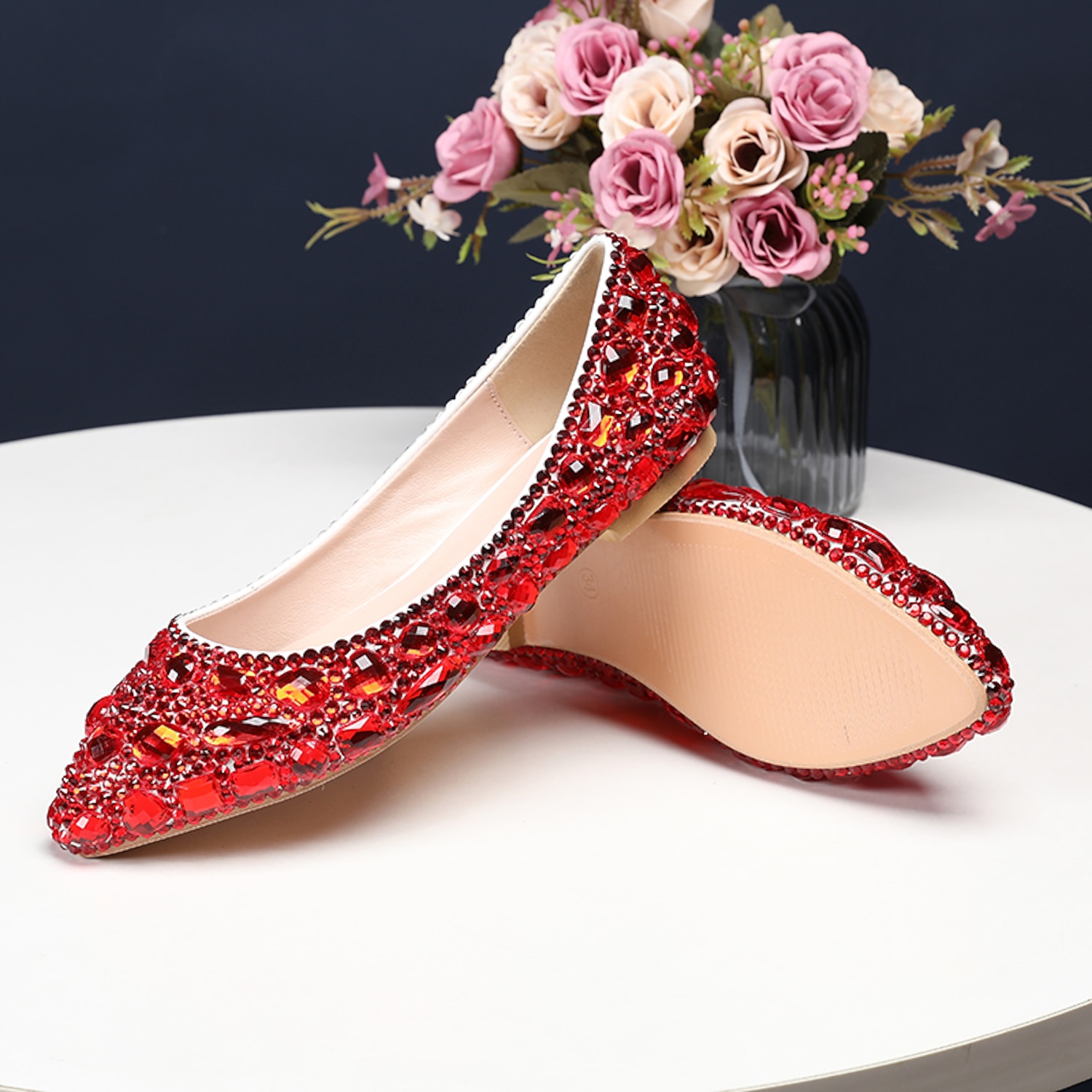 Women's Multi-Color Rhinestone Flat Shoes – Sparkling Pointed-Toe Flats for Weddings, Parties, or Evening Events 2025 - Image 2