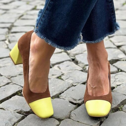 Women's Pink and Red Suede Block Heel Pumps with Color-Block Toe - Elegant Shoes for Office or Casual Wear 2025 - Image 2