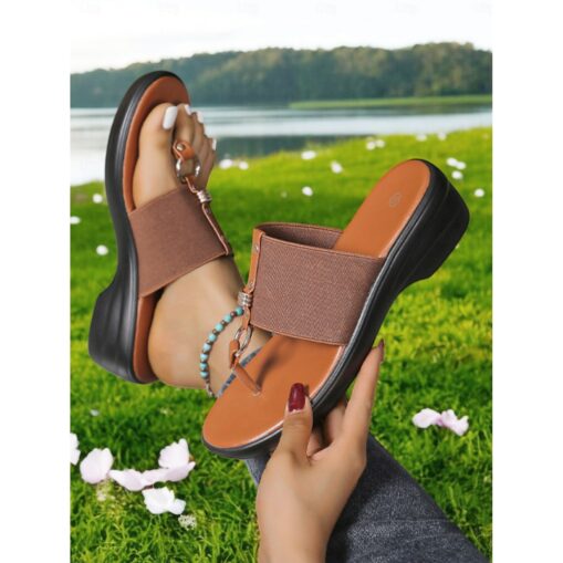 Women's Sandals Wedge Sandals Outdoor Slippers Daily Travel Mother's Day Contrast Color Wedge Round Toe Open Toe Vacation Casual Minimalism Faux Leath