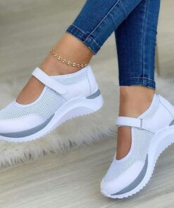 Women's Breathable Mesh Mary Jane Sneakers with Velcro Strap – Lightweight Casual Walking Shoes 2025