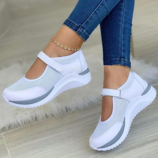 Women's Breathable Mesh Mary Jane Sneakers with Velcro Strap – Lightweight Casual Walking Shoes 2025