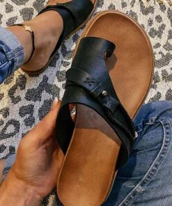 Women's Black Faux Leather Slip-On Sandals – Casual Summer Sandals with Cross-Strap Design for Comfort and Style 2025