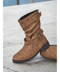 Women's Vintage Brown Slouchy Ankle Boots with Buckle Straps - Perfect for Casual Wear or Fall Fashion 2025