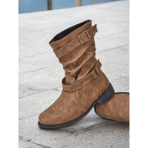 Women's Vintage Brown Slouchy Ankle Boots with Buckle Straps - Perfect for Casual Wear or Fall Fashion 2025