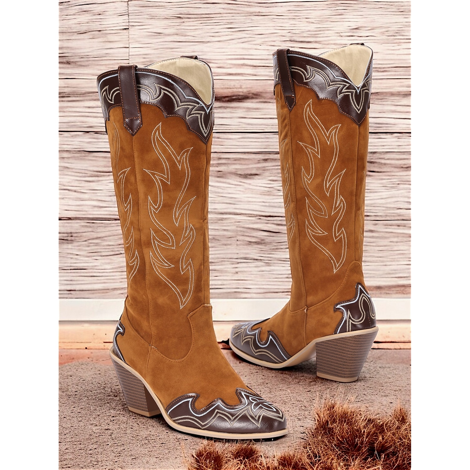 Women's Vintage Brown Suede Western Cowboy Boots with Embroidered Detailing - Perfect for Rodeo, Country Concerts, and Daily Wear 2025