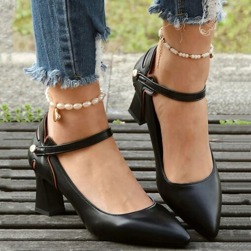 Elegant Women's Burgundy Mary Jane Block Heel Pumps with Adjustable Ankle Strap 2025 - Image 3