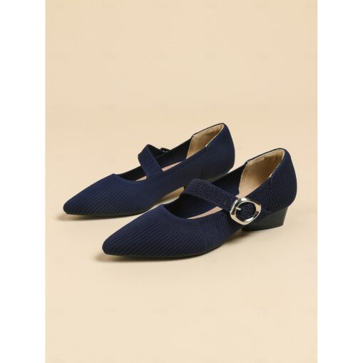 Women's Mary Jane Knit Shoes with Buckle Strap – Comfortable and Elegant Low Heel Pumps for Casual or Office Wear 2025