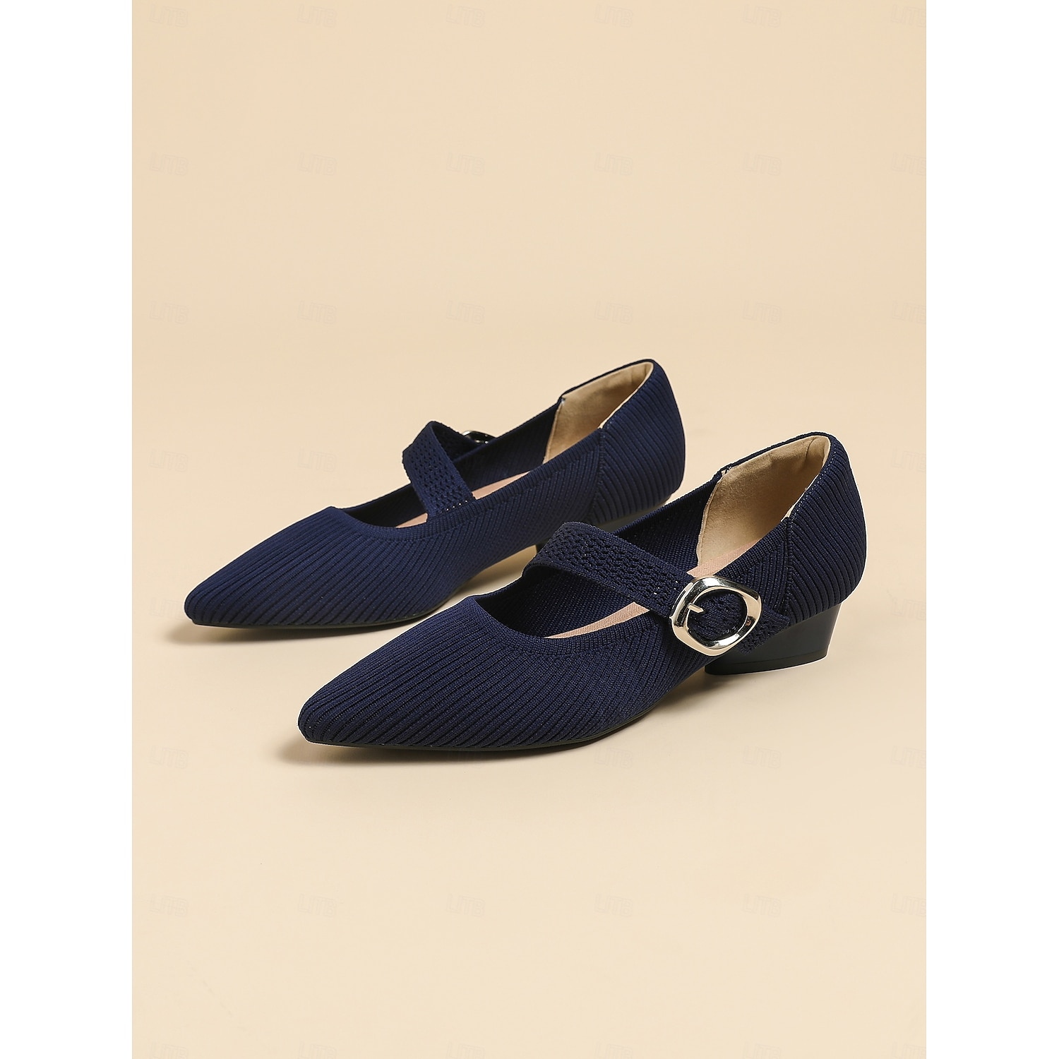 Women's Mary Jane Knit Shoes with Buckle Strap – Comfortable and Elegant Low Heel Pumps for Casual or Office Wear 2025