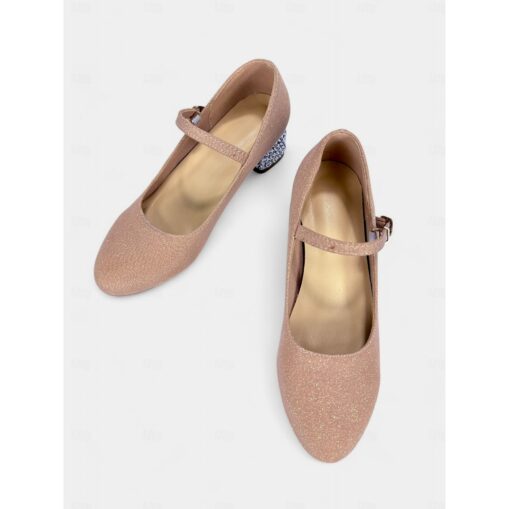 Women's and Girls' Glitter Mary Jane Dance Shoes with Rhinestone Block Heel - Low Heel Party Dress Shoes for Performances and Special Occasions 2025