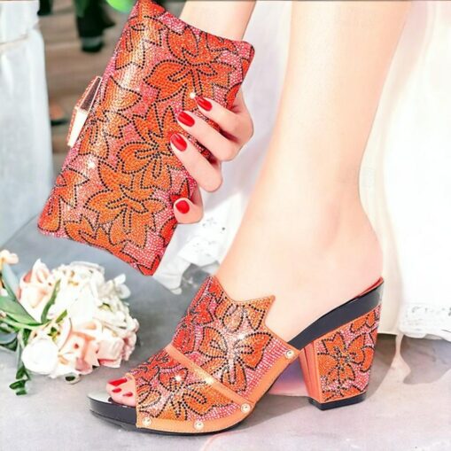 Women's Heels Wedding Shoes Party Bridal Shoes Shoes And Bags Matching Sets Rhinestone Crystal Platform Chunky Heel Peep Toe Elegant Microbial Leather - Image 6