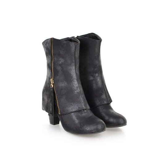 Women's Brown Ankle Boots with Lace Detailing, Side Zipper, and Stacked Heel - Perfect for Casual and Boho-Chic Outfits 2025 - Image 3
