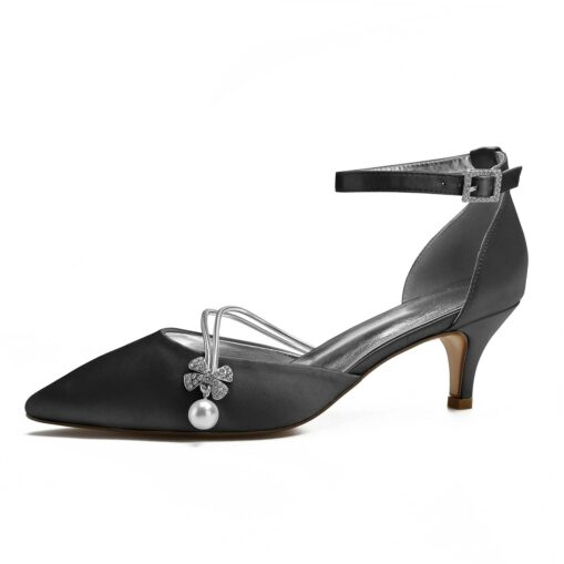 Women's Navy Blue Satin Wedding Heels – Elegant Pointed-Toe Pumps with Pearl and Rhinestone Embellishments 2025 - Image 3