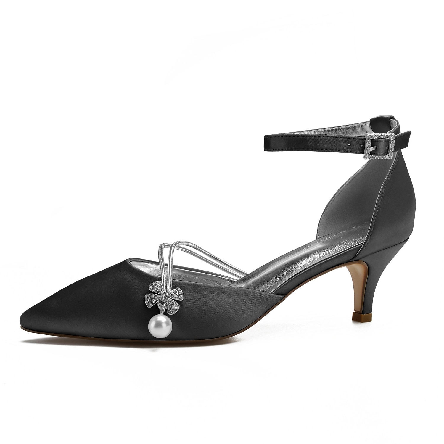 Women's Navy Blue Satin Wedding Heels – Elegant Pointed-Toe Pumps with Pearl and Rhinestone Embellishments 2025 - Image 3