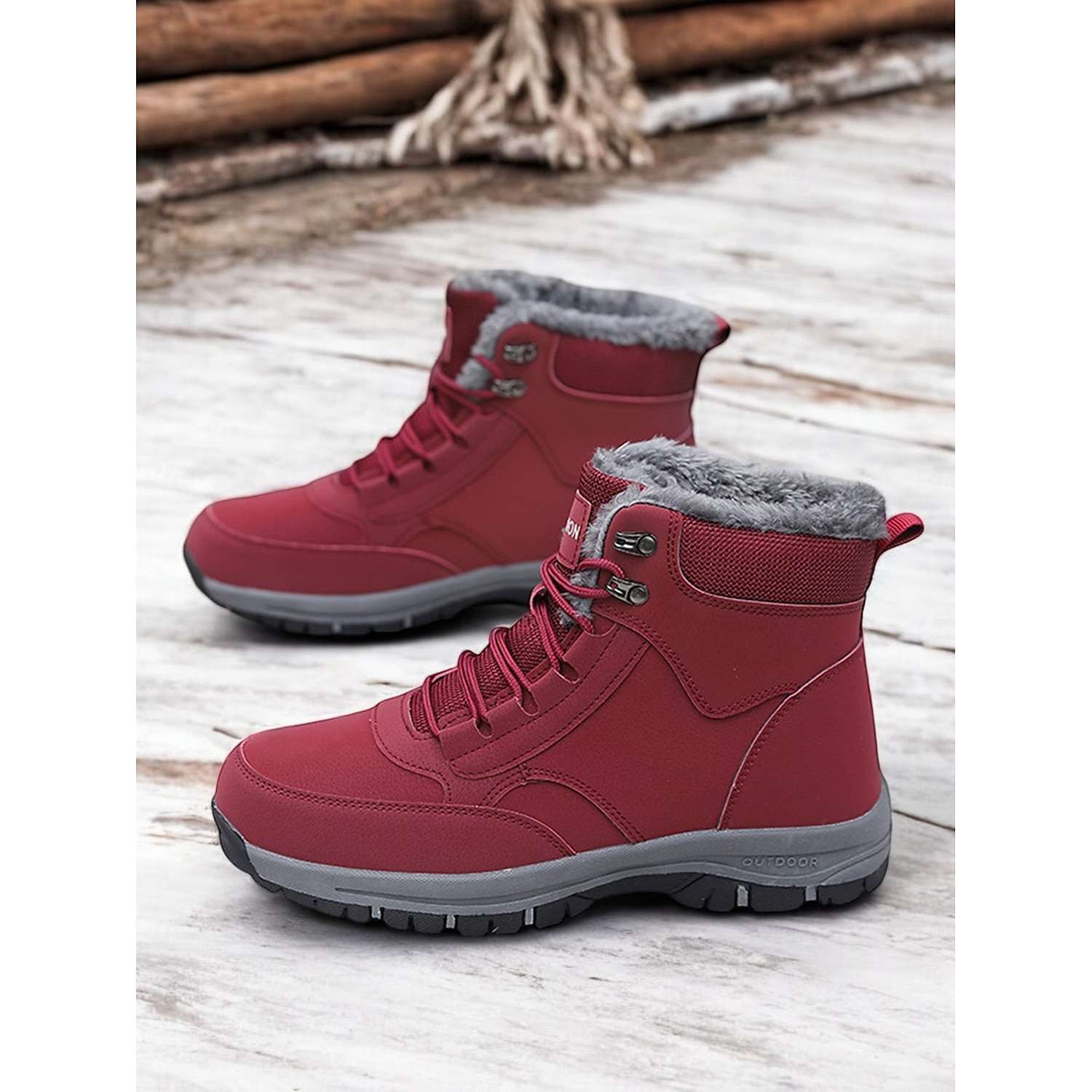 Women's Waterproof Winter Snow Boots - Red Lace-Up Ankle Boots with Faux Fur Lining, Non-Slip Sole, Perfect for Outdoor Activities and Cold Weather 20