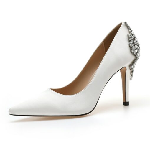 Women's Wedding Shoes Bridal Bridesmaid Pumps Office Dress Elegant White Red Dark Blue Imitation Rhinestones Crystal Satin Pointed Toe High heel Shoes