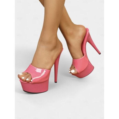Women's Red Patent Leather Platform High Heels with Open-Toe Design – Sexy Stiletto Mules for Parties and Clubwear 2025 - Image 7