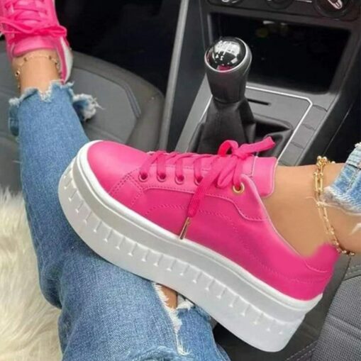 Women's White Platform Lace-Up Sneakers with Chunky Sole - Trendy Casual Shoes for Streetwear and Everyday Style 2025 - Image 3