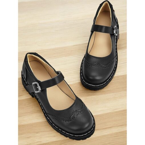 Women's Brown Mary Jane Shoes with Brogue Detailing, Buckle Strap, and Chunky Non-Slip Sole – Retro Casual Footwear for Everyday Wear 2025 - Image 2