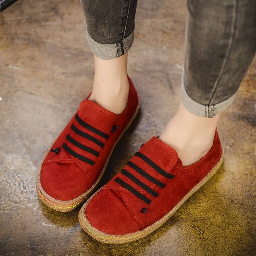 Women's Slip-Ons Plus Size Barefoot shoes Comfort Shoes Outdoor Solid Color Flat Heel Round Toe Casual Minimalism Faux Leather Lace-up Camel Black Red - Image 2