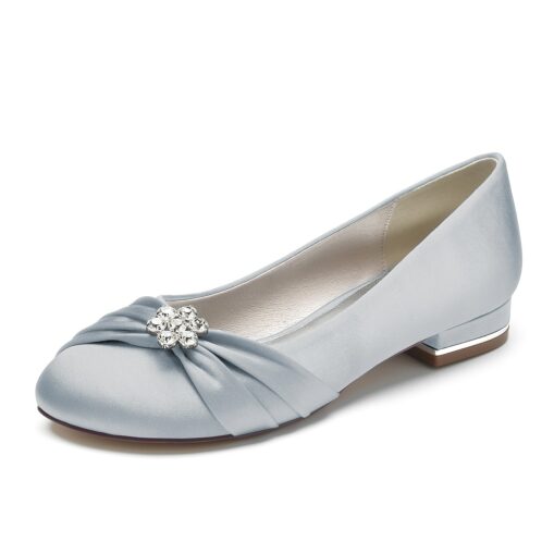 White Satin Wedding Flats for Women with Flower Embellishment and Low Heel, Comfortable Bridal Shoes 2025 - Image 4