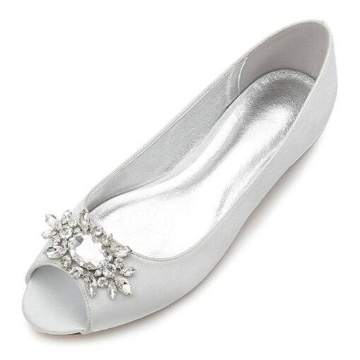 Women's Navy Blue Peep-Toe Flats with Rhinestone Embellishments – Elegant Satin Shoes for Weddings, Parties, and Formal Events 2025 - Image 2