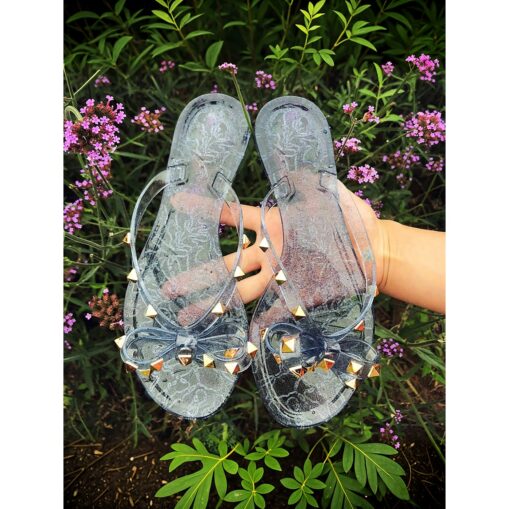 Women's Black Studded Bow Flip-Flops – Chic Beach Sandals with Comfortable Flat Sole for Summer Casual Wear 2025 - Image 5