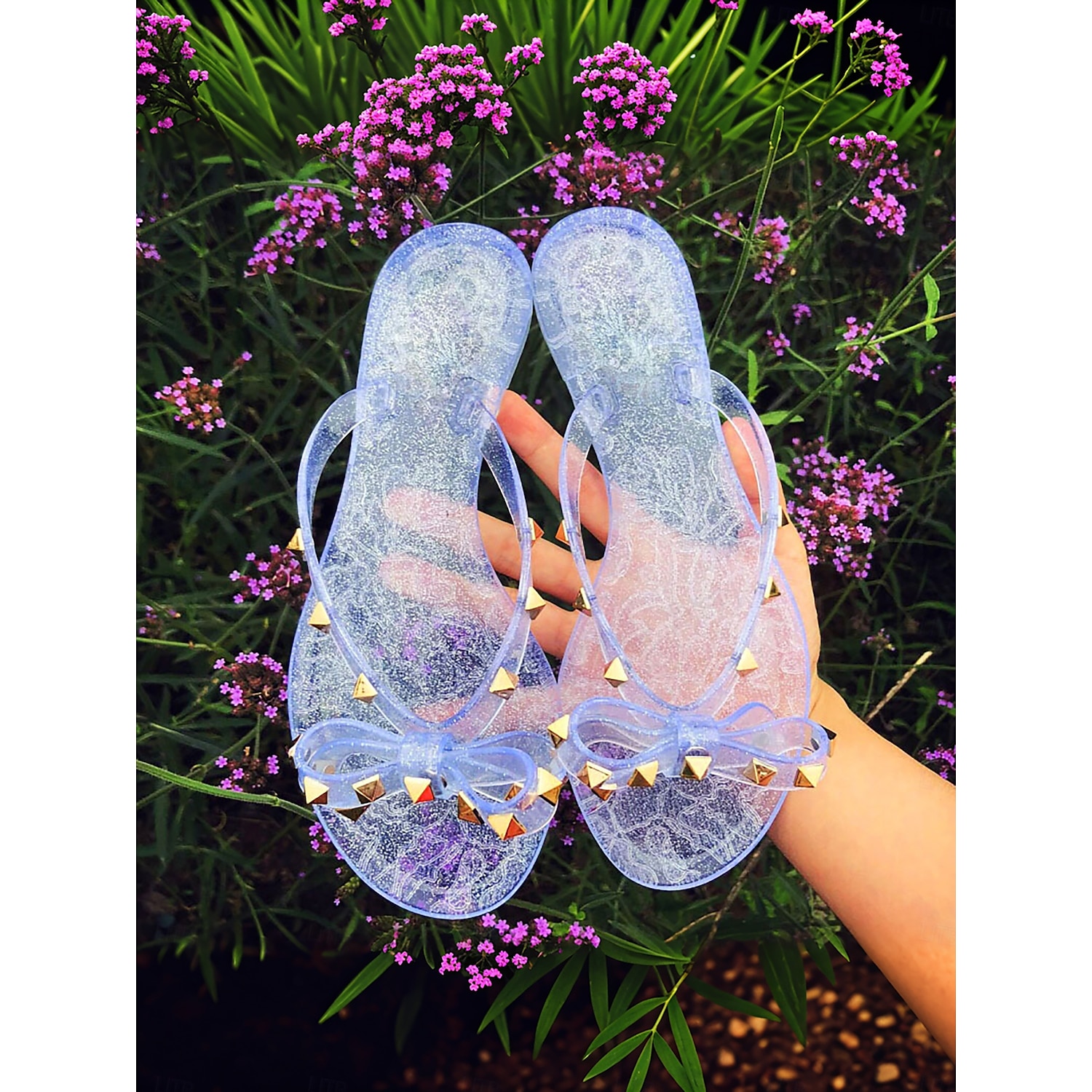 Women's Black Studded Bow Flip-Flops – Chic Beach Sandals with Comfortable Flat Sole for Summer Casual Wear 2025 - Image 4