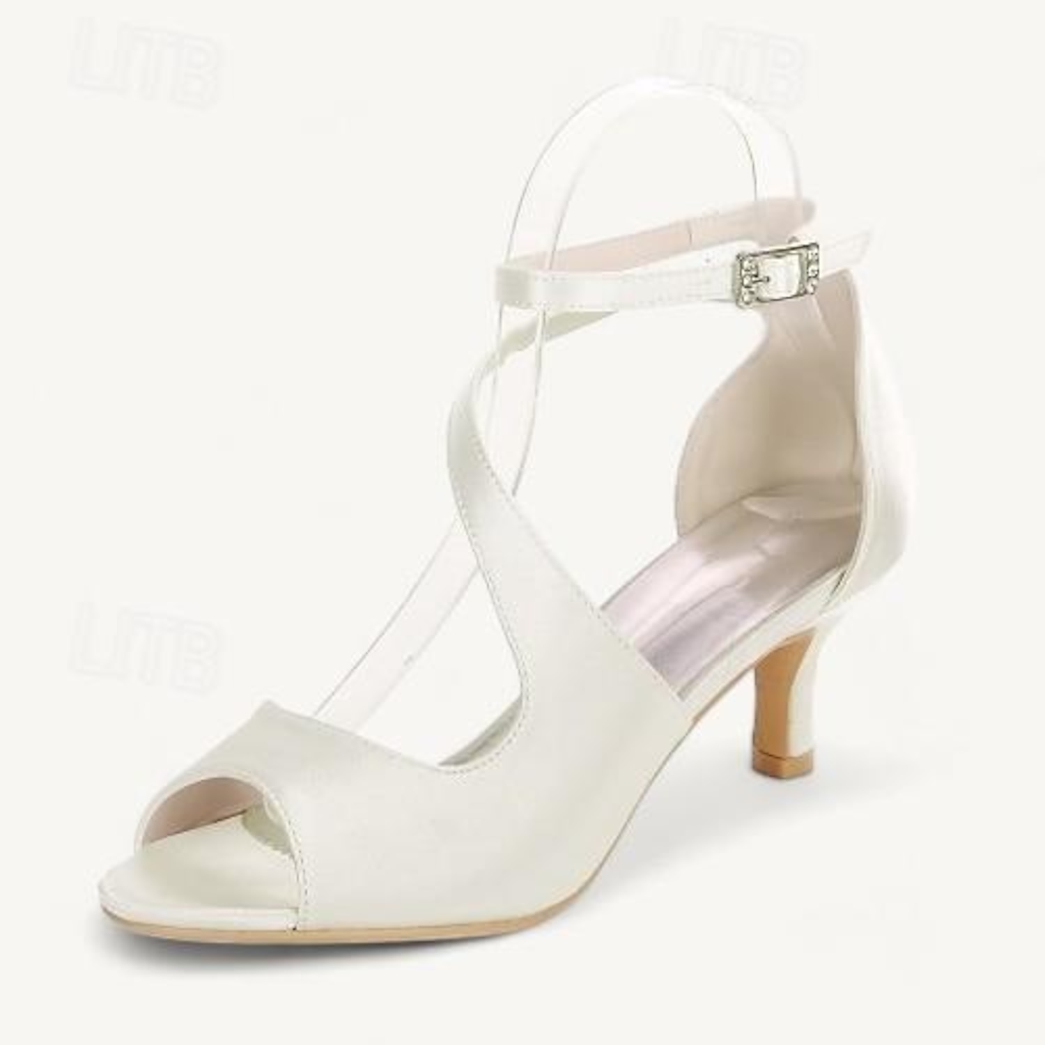 Women's Wedding Shoes Bridal Shoes Buckle Kitten Heel Open Toe Minimalism Satin Ankle Strap Black White Ivory 2025 - Image 8