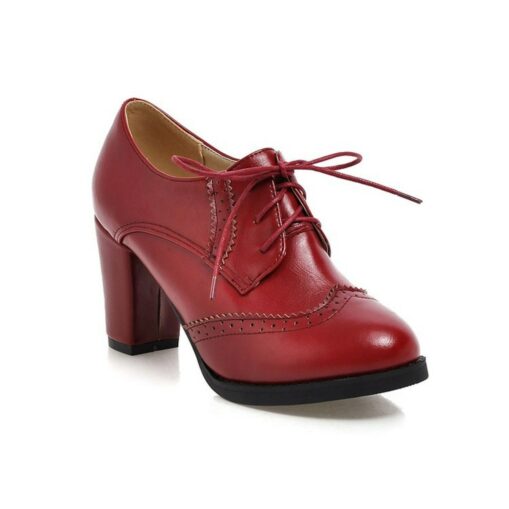 Women's Vintage Oxford Heels – Lace-Up Brogue Chunky Heel Dress Shoes for Work, Office, and Casual Wear 2025 - Image 3
