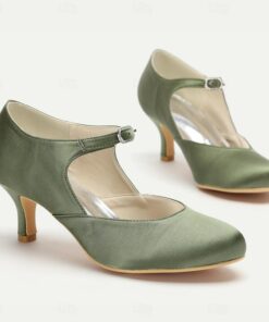 Women's Elegant Satin Mary Jane Heels - Comfortable Mid-Heel Dress Shoes with Adjustable Strap for Weddings, Parties, and Formal Events 2025