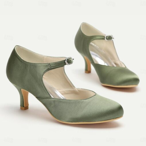 Women's Elegant Satin Mary Jane Heels - Comfortable Mid-Heel Dress Shoes with Adjustable Strap for Weddings, Parties, and Formal Events 2025