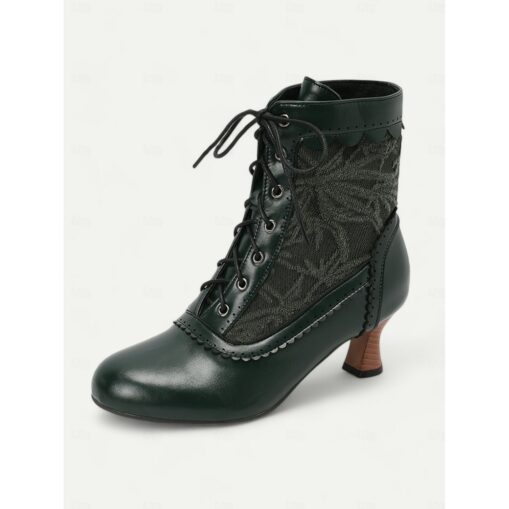 Women's Brown Lace-Up Victorian Ankle Boots with Lace Design and Kitten Heel – Vintage Style for Cosplay or Everyday Wear 2025 - Image 2