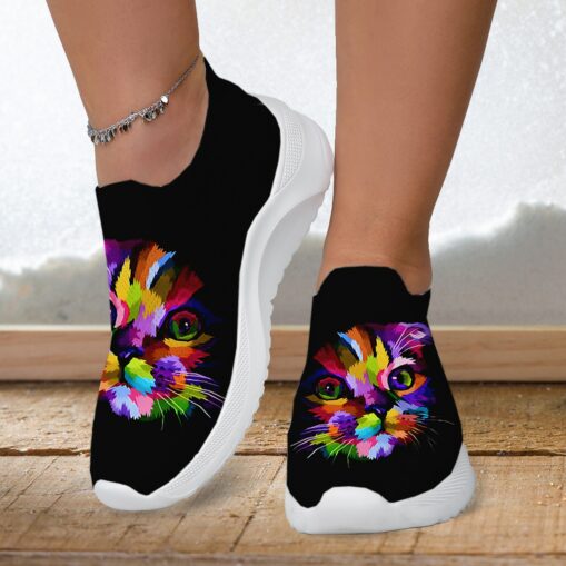 Women's Sneakers Slip-Ons Print Shoes Flyknit Shoes Comfort Shoes Outdoor Daily Cat Flat Heel Fashion Casual Tissage Volant Yellow Pink Blue 2025 - Image 4