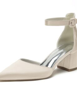 Wedding Shoes for Bride Bridesmaid Women Peep Toe White Ivory Blue Silver Gold Black Green Satin Pumps Block Heel Ankle Strap Wedding Party Valentine'