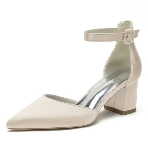 Wedding Shoes for Bride Bridesmaid Women Peep Toe White Ivory Blue Silver Gold Black Green Satin Pumps Block Heel Ankle Strap Wedding Party Valentine'