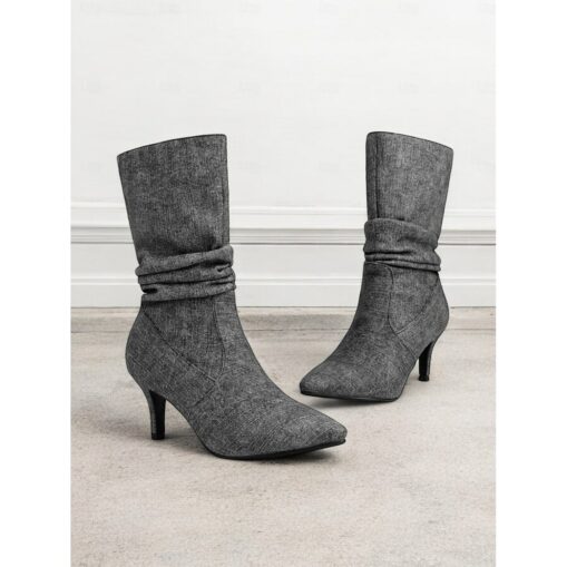 Women's Beige Slouch Mid-Calf Boots with Pointed Toe and Kitten Heel – Chic Fall Fashion for Casual and Dressy Occasions 2025 - Image 3