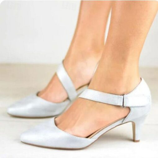 Women's Heels Pumps Dress Shoes Party Outdoor Daily Kitten Heel Pointed Toe Fashion Minimalism Faux Leather Ankle Strap Black White Blue 2025