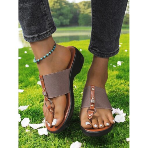 Women's Sandals Wedge Sandals Outdoor Slippers Daily Travel Mother's Day Contrast Color Wedge Round Toe Open Toe Vacation Casual Minimalism Faux Leath - Image 3