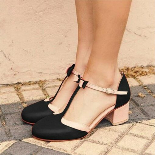 Women's Stylish Red T-Strap Heels with Bow Detail and Block Heel – Comfortable Vintage Design for Casual and Formal Occasions 2025 - Image 2