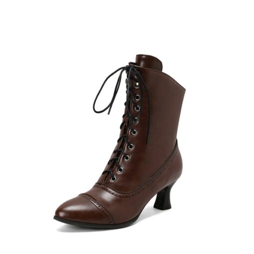 Women's Victorian Lace-Up Ankle Boots – Retro Faux Leather Heeled Boots for Cosplay, Parties, and Daily Wear 2025 - Image 2