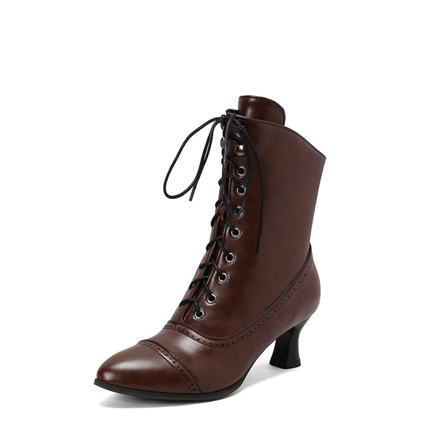 Women's Victorian Lace-Up Ankle Boots – Retro Faux Leather Heeled Boots for Cosplay, Parties, and Daily Wear 2025 - Image 2