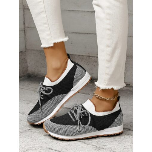 Women's Lightweight Knit Casual Sneakers – Breathable Lace-Up Athletic Shoes for Walking, Running, and Everyday Wear 2025