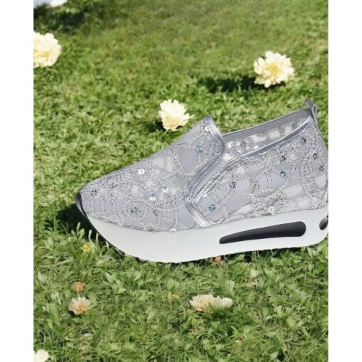 Gold Sequined Mesh Slip-On Sneakers with Air Cushion Sole - Women's Comfortable Wedding or Party Shoes 2025 - Image 5