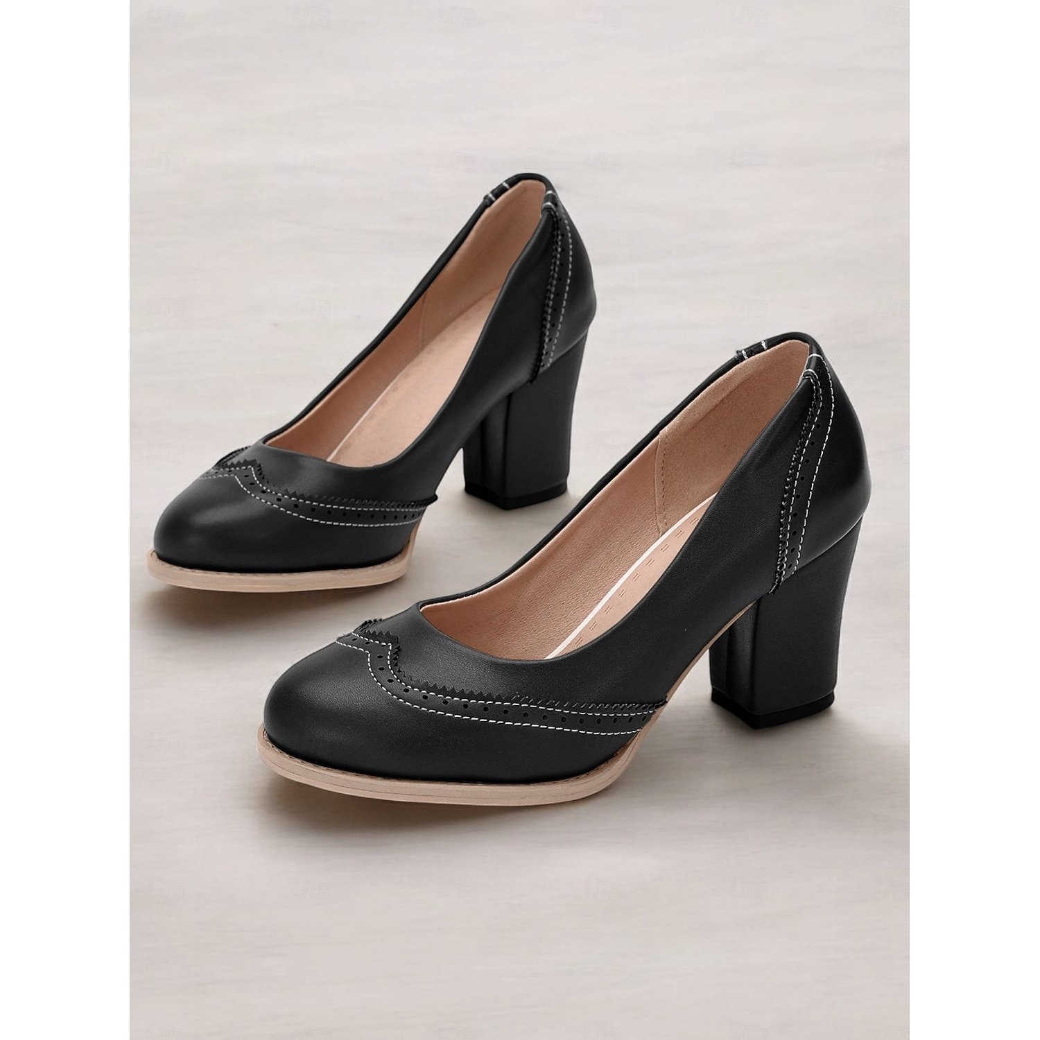 Women's Yellow Vintage-Inspired Heels with Brogue Detailing, Chunky Heel, and Slip-On Design, Perfect for Workwear and Special Occasions 2025 - Image 3