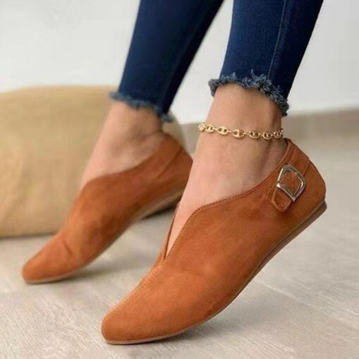 Women's Beige Suede Pointed-Toe Flats with Buckle Strap - Casual Slip-On Shoes for Everyday Wear 2025 - Image 3